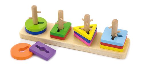 לוח השחלה ומבוך צורות גיאומטריות מעץ (ויגה)